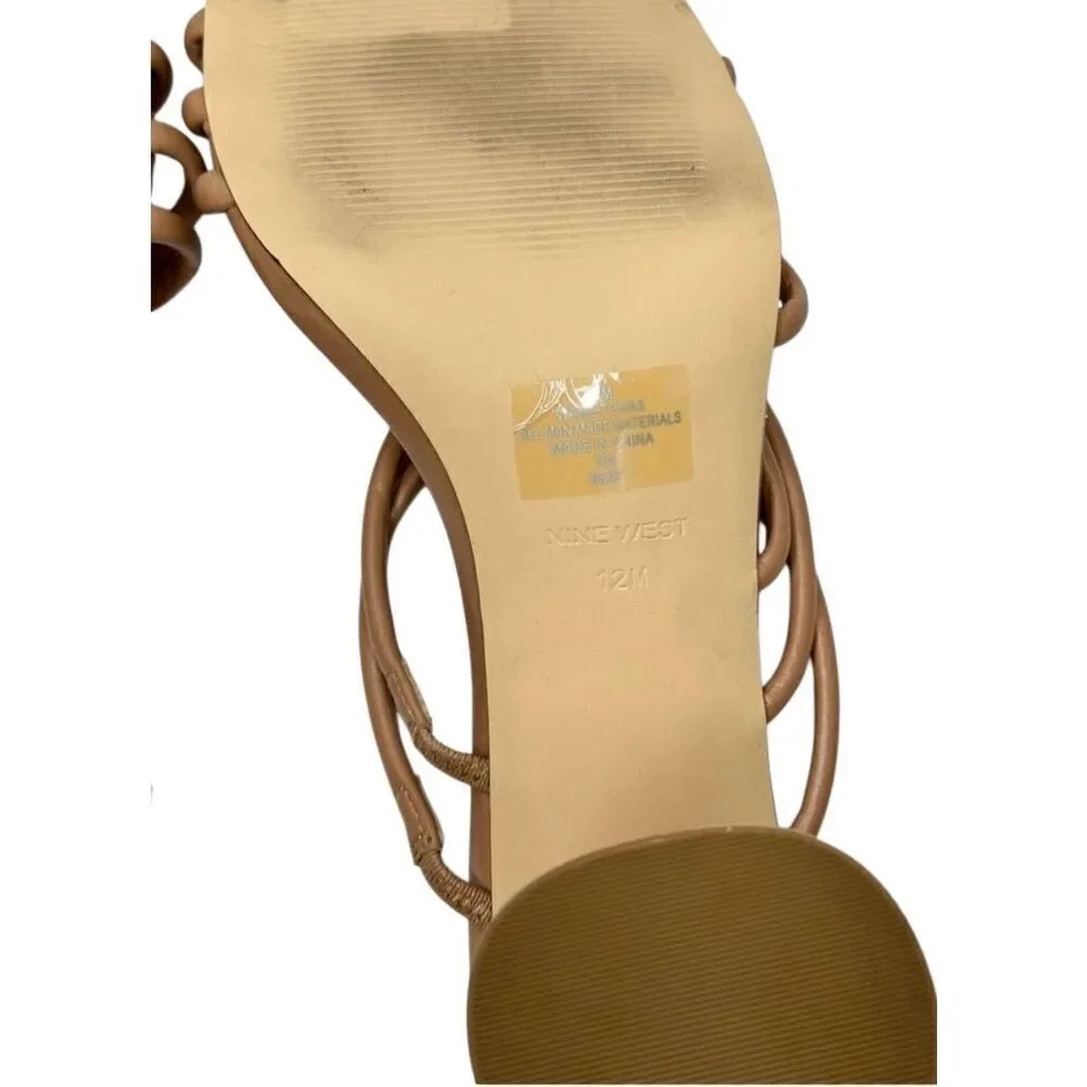 Nine West Sandals Womens Size 12 Tan Strappy Square‎ Open Toe Block Heel